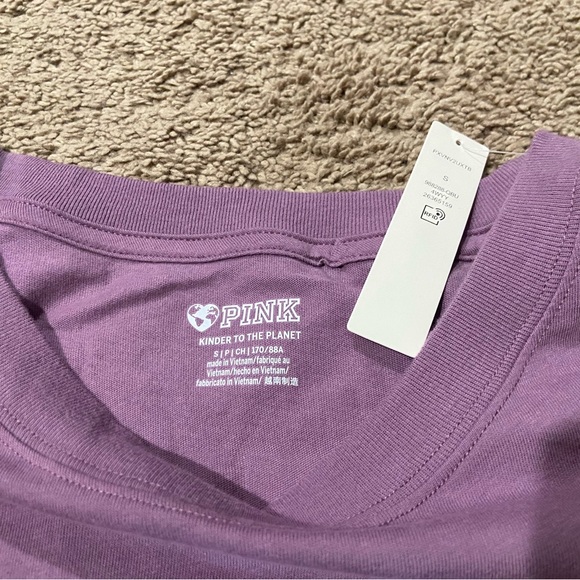 Victoria’s Secret PINK “Love Pink” Plaid Purple Jersey Style L/S Shirt Sz Small - Picture 3 of 11